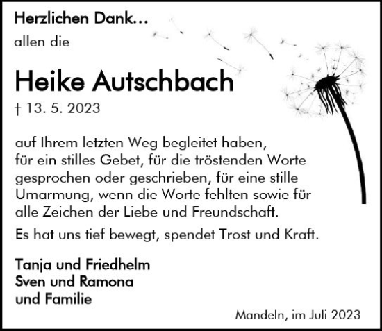 Traueranzeige von Heike Autschbach von Dill Block
