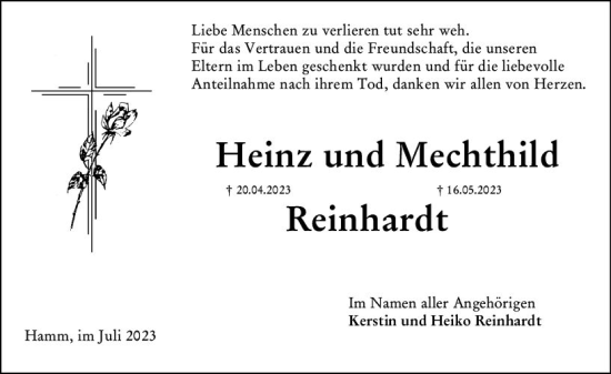Traueranzeige von Heinz Reinhardt von Wormser Zeitung