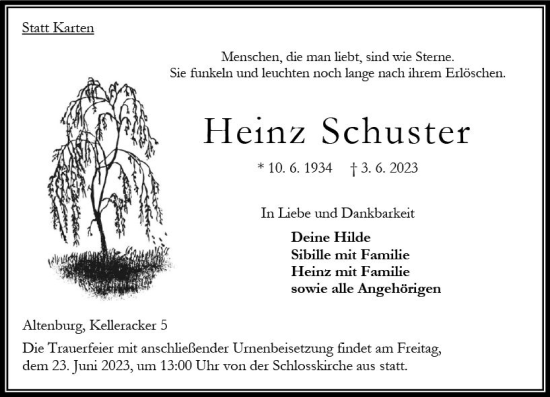 Traueranzeige von Heinz Schuster von VRM Trauer