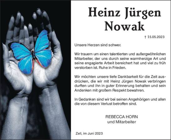 Traueranzeige von Heinz Jürgen Nowak von Odenwälder Echo