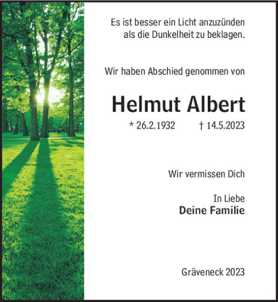 Traueranzeige von Helmut Albert von Weilburger Tageblatt