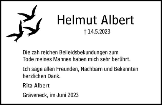 Traueranzeige von Helmut Albert von Weilburger Tageblatt