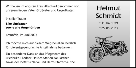 Traueranzeige von Helmut Schmidt von Wetzlarer Neue Zeitung