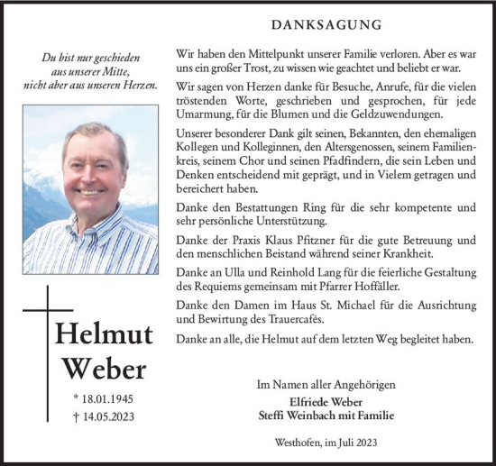 Traueranzeige von Helmut Weber von Wormser Zeitung