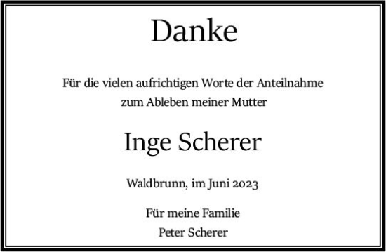 Traueranzeige von Inge Scherer von Nassauische Neue Presse
