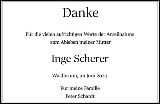 Traueranzeige von Inge Scherer von Nassauische Neue Presse