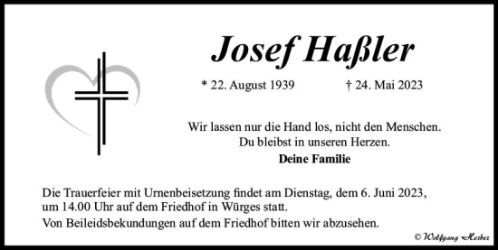 Traueranzeige von Josef Haßler von Camberger Anzeiger