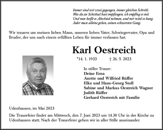 Traueranzeige von Karl Oestreich von VRM Trauer