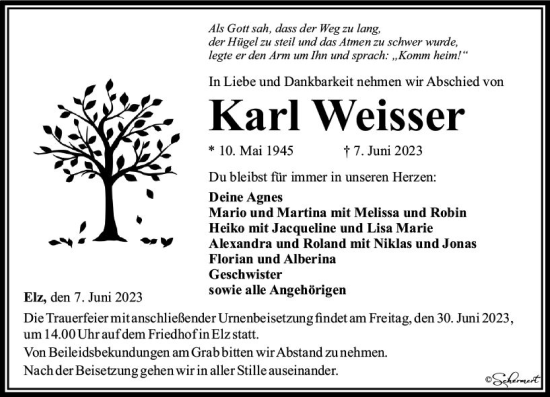 Traueranzeige von Karl Weisser von Nassauische Neue Presse
