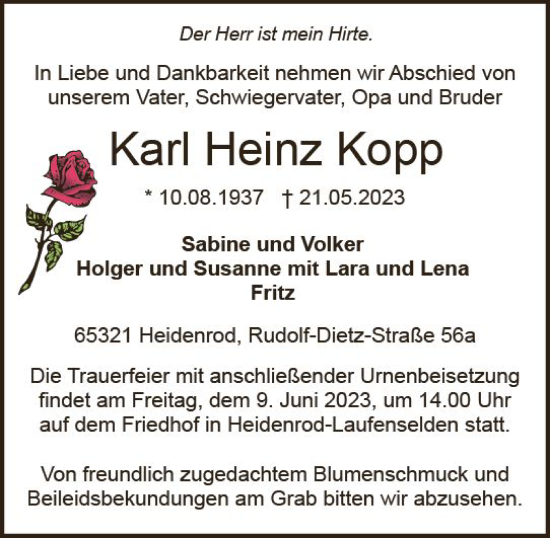Traueranzeige von Karl Heinz Kopp von Idsteiner Land/Untertaunus