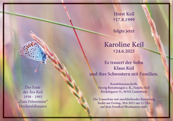 Traueranzeige von Karoline Keil von VRM Trauer