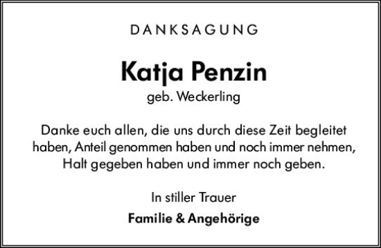 Traueranzeige von Katja Penzin von Wiesbadener Kurier