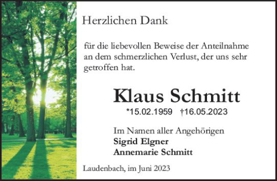 Traueranzeige von Klaus Schmitt von Starkenburger Echo