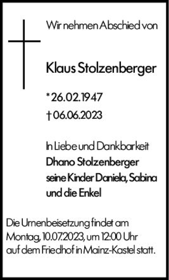 Traueranzeige von Klaus Stolzenberger von Wiesbaden/Rheingau Wochenblatt