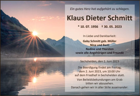 Traueranzeige von Klaus Dieter Schmitt von Dill Block