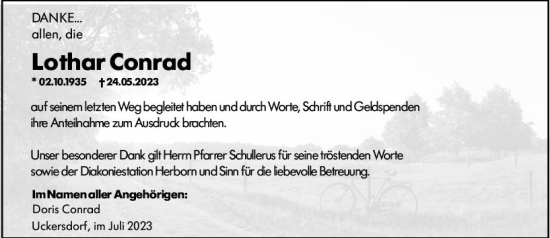 Traueranzeige von Lothar Conrad von Dill Block