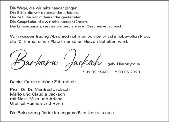 Traueranzeige von Manfred Jacksch von Wetzlarer Neue Zeitung