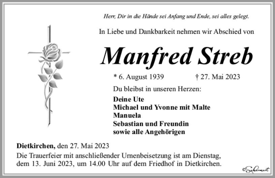 Traueranzeige von Manfred Streb von Nassauische Neue Presse