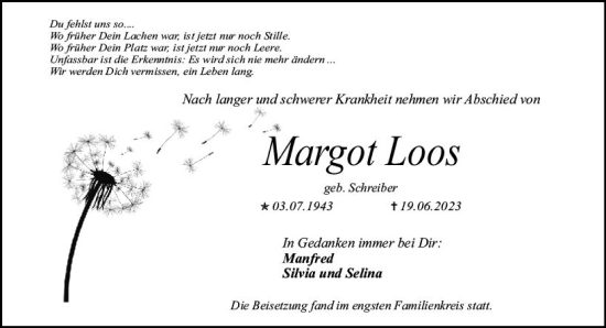 Traueranzeige von Margot Loos von Allgemeine Zeitung Mainz
