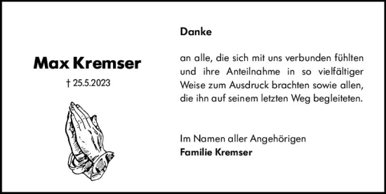Traueranzeige von Max Kremser von Hochheimer Zeitung