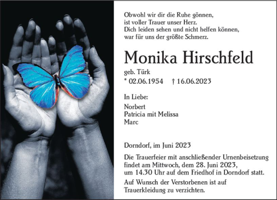 Traueranzeige von Monika Hirschfeld von Nassauische Neue Presse