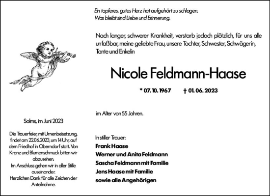 Traueranzeige von Nicole Feldmann-Haase von Wetzlarer Neue Zeitung