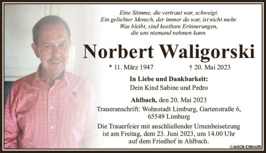 Traueranzeige von Norbert Waligorski von Nassauische Neue Presse