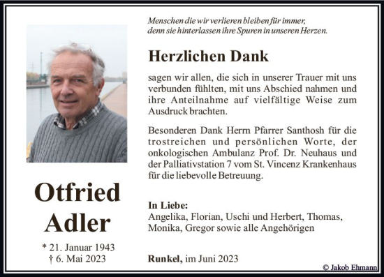 Traueranzeige von Otfried Adler von Nassauische Neue Presse