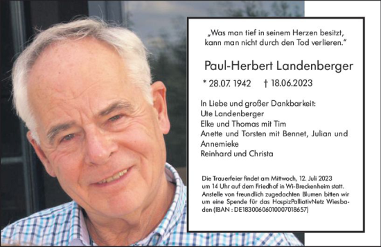 Traueranzeige von Paul-Herbert Landenberger von Allgemeine Zeitung Mainz