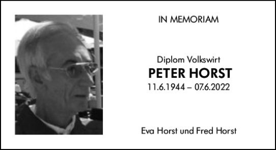 Traueranzeige von Peter Horst von Allgemeine Zeitung Mainz