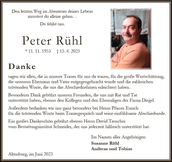 Traueranzeige von Peter Rühl von Oberhessen Kurier