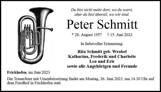 Traueranzeige von Peter Schmitt von Nassauische Neue Presse
