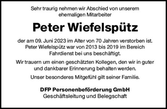 Traueranzeige von Peter Wiefelspütz von Darmstädter Echo
