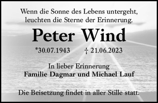 Traueranzeige von Peter Wind von Wiesbadener Kurier