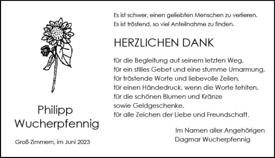 Traueranzeige von Philipp Wucherpfennig von Darmstädter Echo