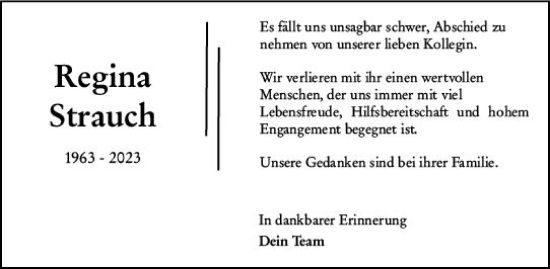 Traueranzeige von Regina Strauch von Allgemeine Zeitung Mainz