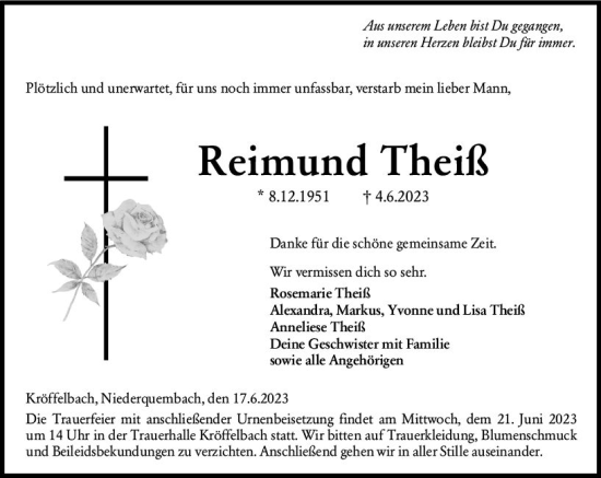 Traueranzeige von Reimund Theiß von Wetzlarer Neue Zeitung