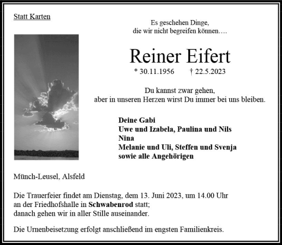 Traueranzeige von Reiner Eifert von VRM Trauer