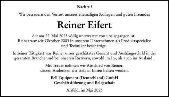 Traueranzeige von Reiner Eifert von VRM Trauer