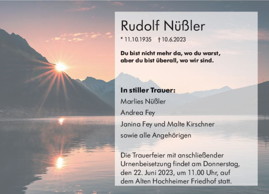 Traueranzeige von Rudolf Nüßler von Wiesbadener Kurier