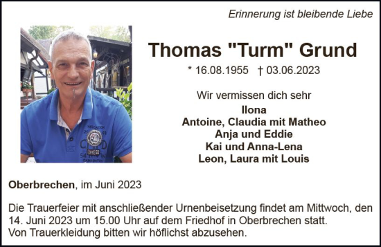 Traueranzeige von Thomas Grund von Camberger Anzeiger