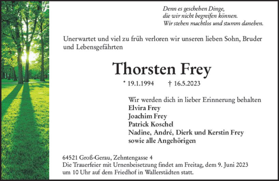 Traueranzeige von Thorsten Frey von Groß-Gerauer Echo