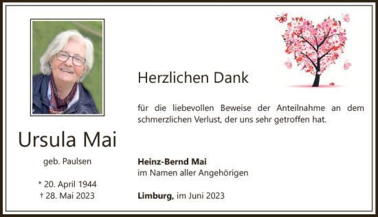 Traueranzeige von Ursula Mai von Nassauische Neue Presse