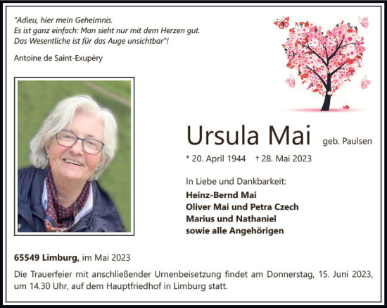 Traueranzeige von Ursula Mai von Nassauische Neue Presse