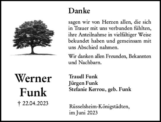 Traueranzeige von Werner Funk von Rüsselsheimer Echo