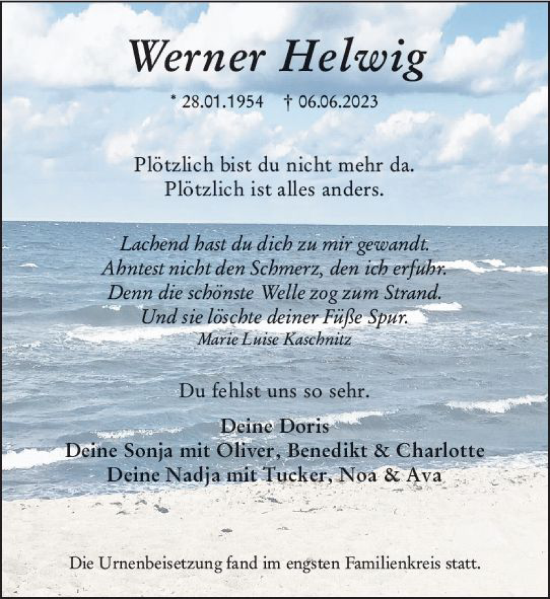 Traueranzeige von Werner Helwig von Starkenburger Echo
