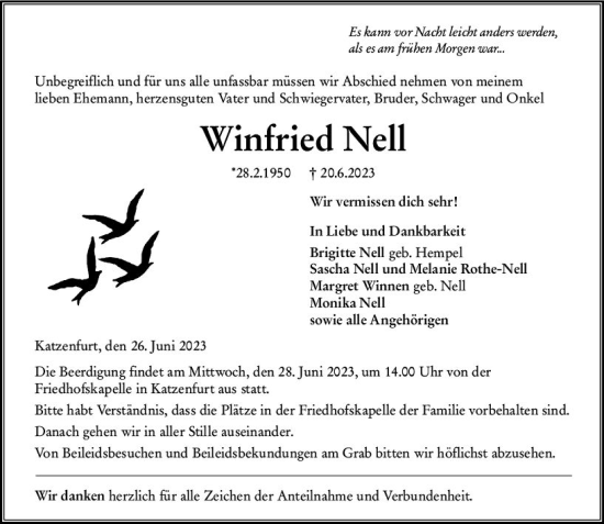 Traueranzeige von Winfried Nell von Wetzlarer Neue Zeitung