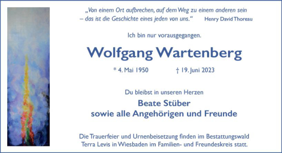 Traueranzeige von Wolfgang Wartenberg von Wiesbadener Kurier