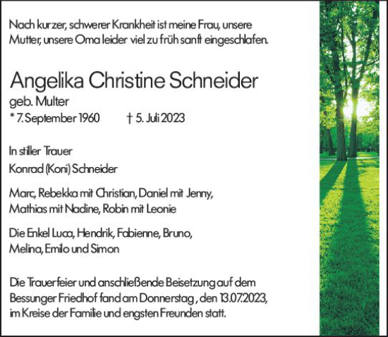 Traueranzeige von Angelika Christine Schneider von Darmstädter Echo