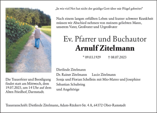 Traueranzeige von Arnulf Zitelmann von Darmstädter Echo